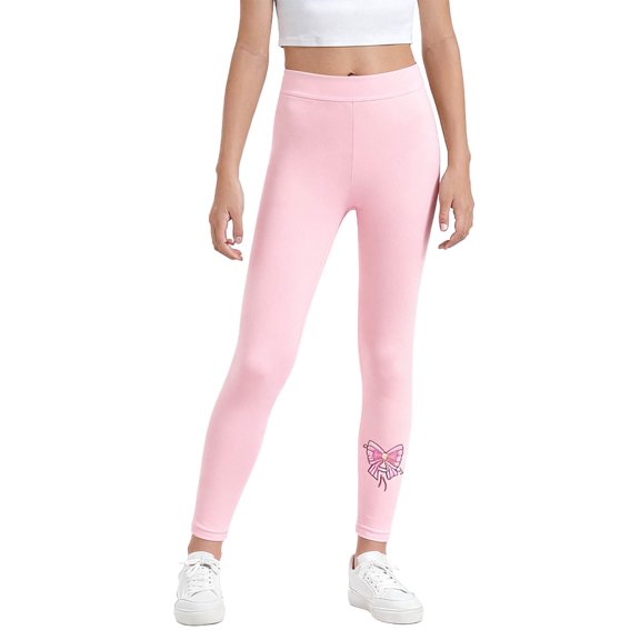 AherBiu Toddler Kids Tween Girls Fleece Lined Leggings Printed Cute Bottoms Tights Stretch Slim Fitted Pants(12-13Years,Pink)
