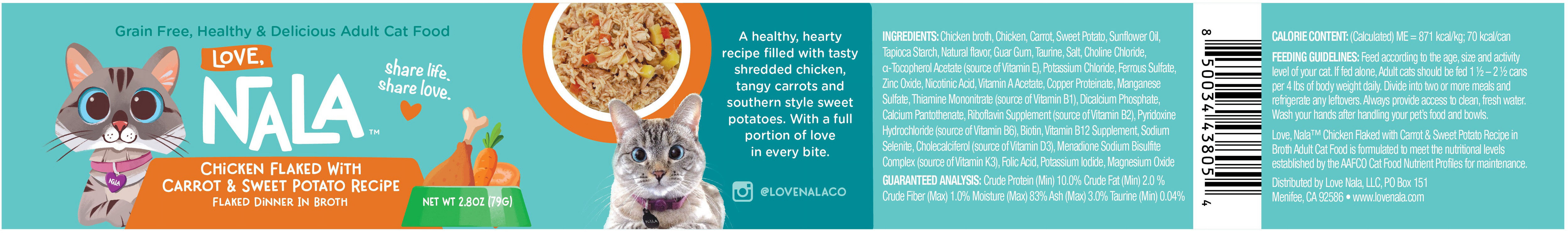 (24 pack) Love, Nala Chicken Flaked with Sweet Potato & Carrot Recipe in Broth Adult Wet Cat Food