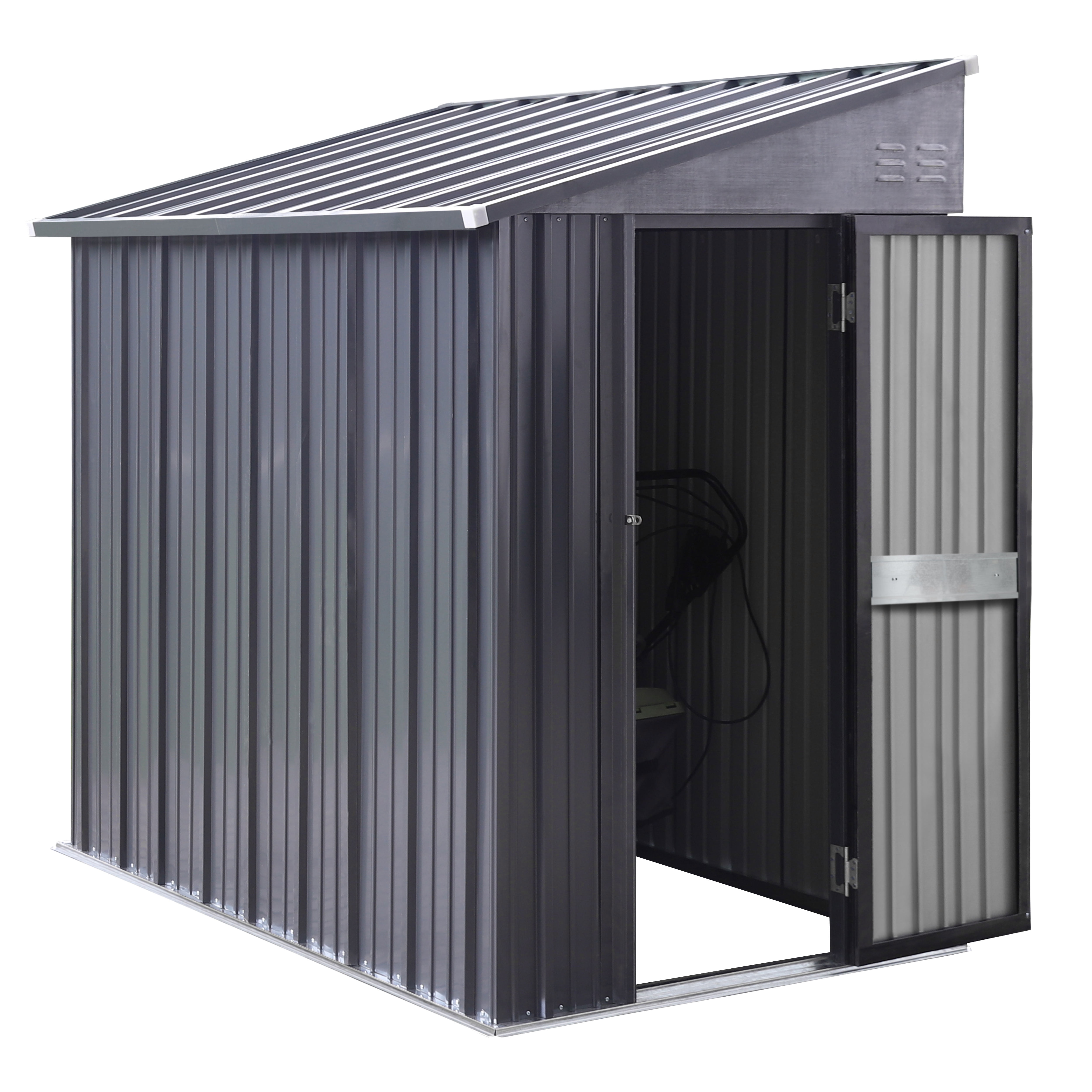 VEIKOUS 6ft x 4 ft Lean-to Storage Shed, Utility Tool Patio Storage House 24 sq ft w/Lockable Door for Backyard & Garden, Grey