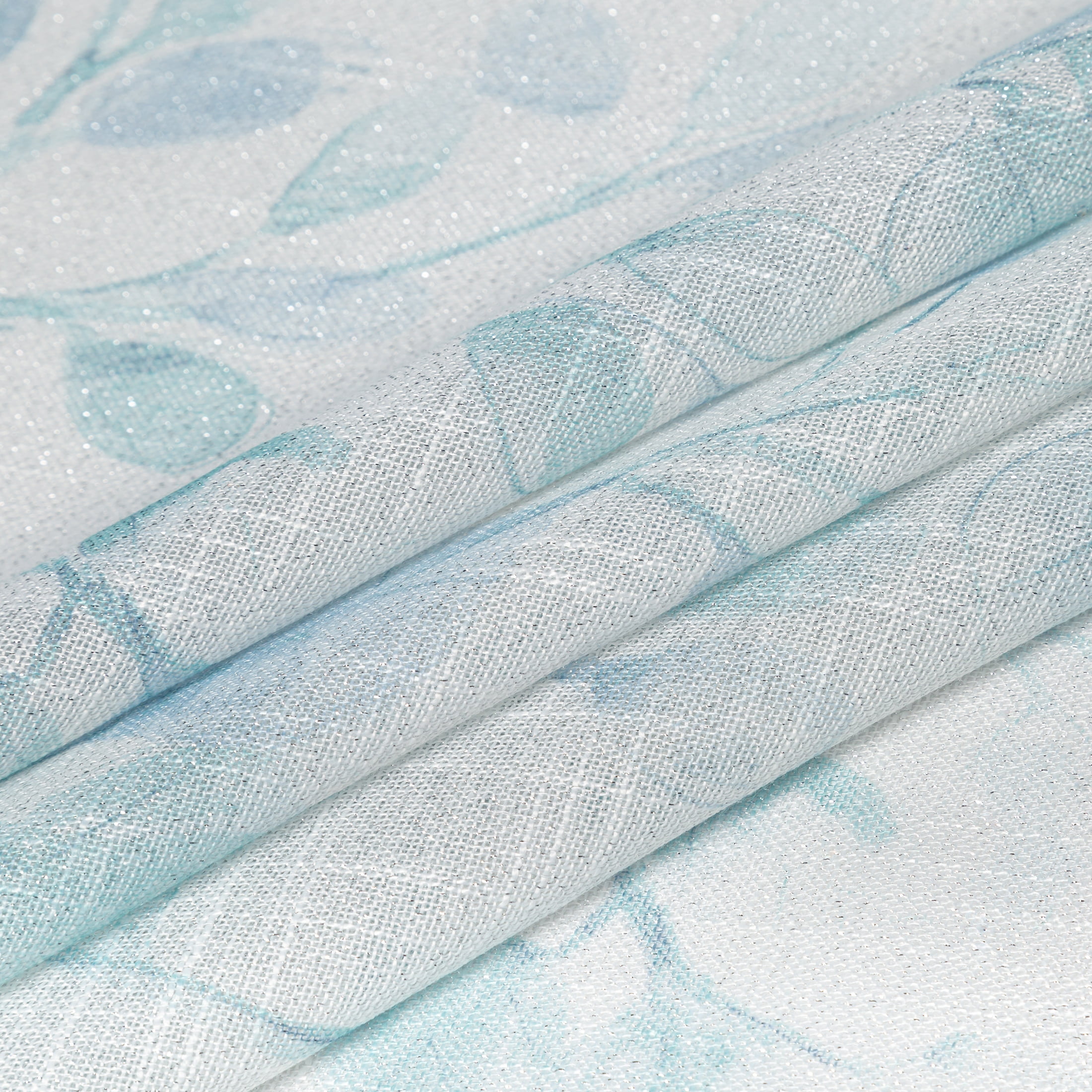 Uptown Home Teal Blue Leaf Floral Print Metallic Sheer Curtain Autumn Fall Window Curtain Panel for Living Room Rustic Sparkling Decorative Grommets Top Farmhouse Drapes,40"x84"x2