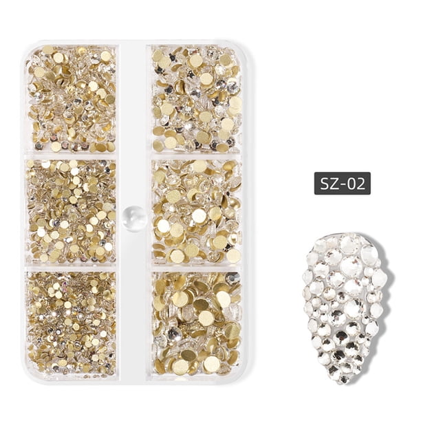 Uñas postizas, uñas postizas, regalos para mujeres, decoración de uñas en caja, joyas de diamantes de imitación, diamantes de imitación planos, joyas de uñas con luz celestial, diamantes de imitación