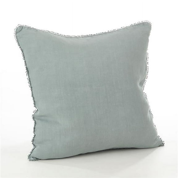 SARO 20 in. Square Pompom Design Pillow with Down Filled Blue Grey