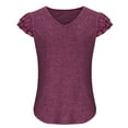 thumbnail image 5 of Timegard Tops for Women V Neck Ruffle Cap Sleeve Comfy Fitting Solid Color Tops Casual Summer Fashion, 5 of 7