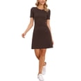 thumbnail image 3 of INSPIRE CHIC Knit Dress for Women Solid Color Crew Neck Short Sleeves Slim Fit Summer Mini Dresses L Dark Brown, 3 of 6
