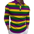 thumbnail image 2 of Polos for Men Long Sleeve Color Matching Striped T Shirt Base Digital Casual Carnival Stylish Men Polo Shirts Yellow XXL, 2 of 4