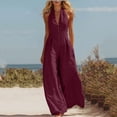 thumbnail image 2 of Costeam Womens Halter Neck Front Zip Linen Blend Jumpsuit Sleeveless Wide Leg Full Length with Side Hidden Pockets Relaxed Fit Solid Color Casual Beach Romper Multi Color, 2 of 6