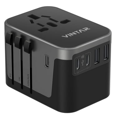 Universal Travel Adapter, VINTAR International Plug Adapter with 6A 3 USB C and 2 USB Ports, Travel Essentials Power Adapter, Worldwide All-in-One Outlet Converter for Europe UK USA AUS(Type C/G/A/I)