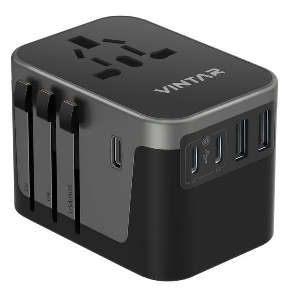 Universal Travel Adapter, VINTAR International Plug Adapter with 6A 3 USB C and 2 USB Ports, Travel Essentials Power Adapter, Worldwide All-in-One Outlet Converter for Europe UK USA AUS(Type C/G/A/I)