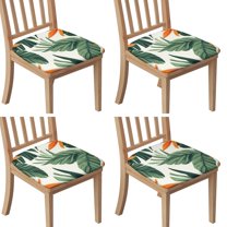 Tropical Palm Leaves in Hawaii Seat Covers for Dining Room Chairs Set Of 4,Stretch Printed Washable Chair Seat Cover with Elastic Ties and Button,Removable Waterproof Couch Cushion Covers