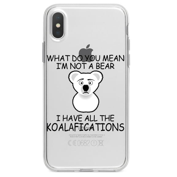 DistinctInk Clear Shockproof Hybrid Case for iPhone X / XS (5.8" Screen) - TPU Bumper Acrylic Back Tempered Glass Screen Protector - Not a Bear? I have the Koala-fications