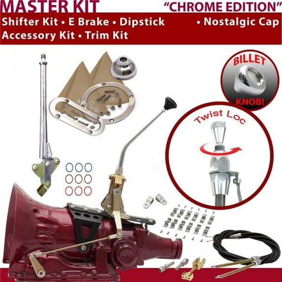 American Shifter 4L60E Shifter Kit Chrome 10 in. E Brake Cable Clamp Clevis Trim Kit Dipstick for EF349