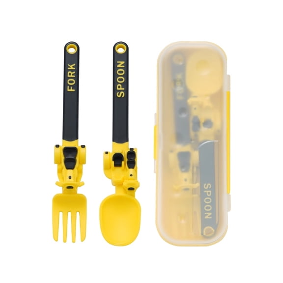 Kids Travel Cutlery Baby Feeding Supplies Portable Fork and Spoon for Kids, Cute Car Design Dining Utensils, For Home & Travel Use with Case, Children's Spoon and Fork