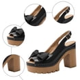 thumbnail image 6 of Dakaela Women's Slingback Chunky Heels Sandals Open Toe Leather Bow Platform Wedge Dress Walking Pumps Shoes for Prom Wedding Party Black 7, 6 of 7