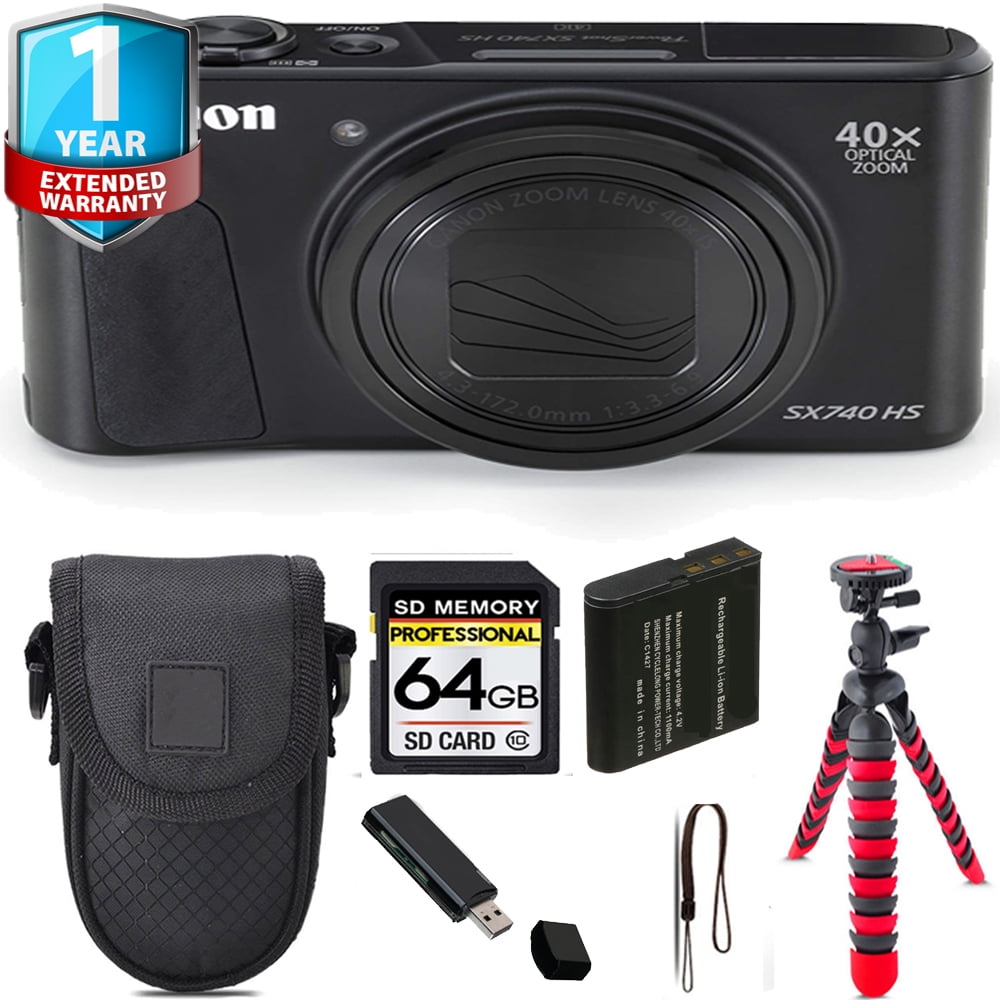 Canon PowerShot SX740 HS Digital Camera (Black) + Tripod + 1 Yr Warranty - 64GB Kit (International Version)