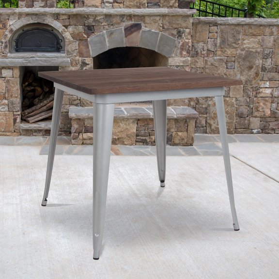 Emma   Oliver 31.5" Square Silver/Wood Metal Indoor Table