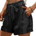thumbnail image 3 of cocolona Womens Summer Casual Satin Beach Shorts Solid Color Elastic Waist Bow Wide Leg Vacation Lounge Shorts with Pockets, 3 of 5