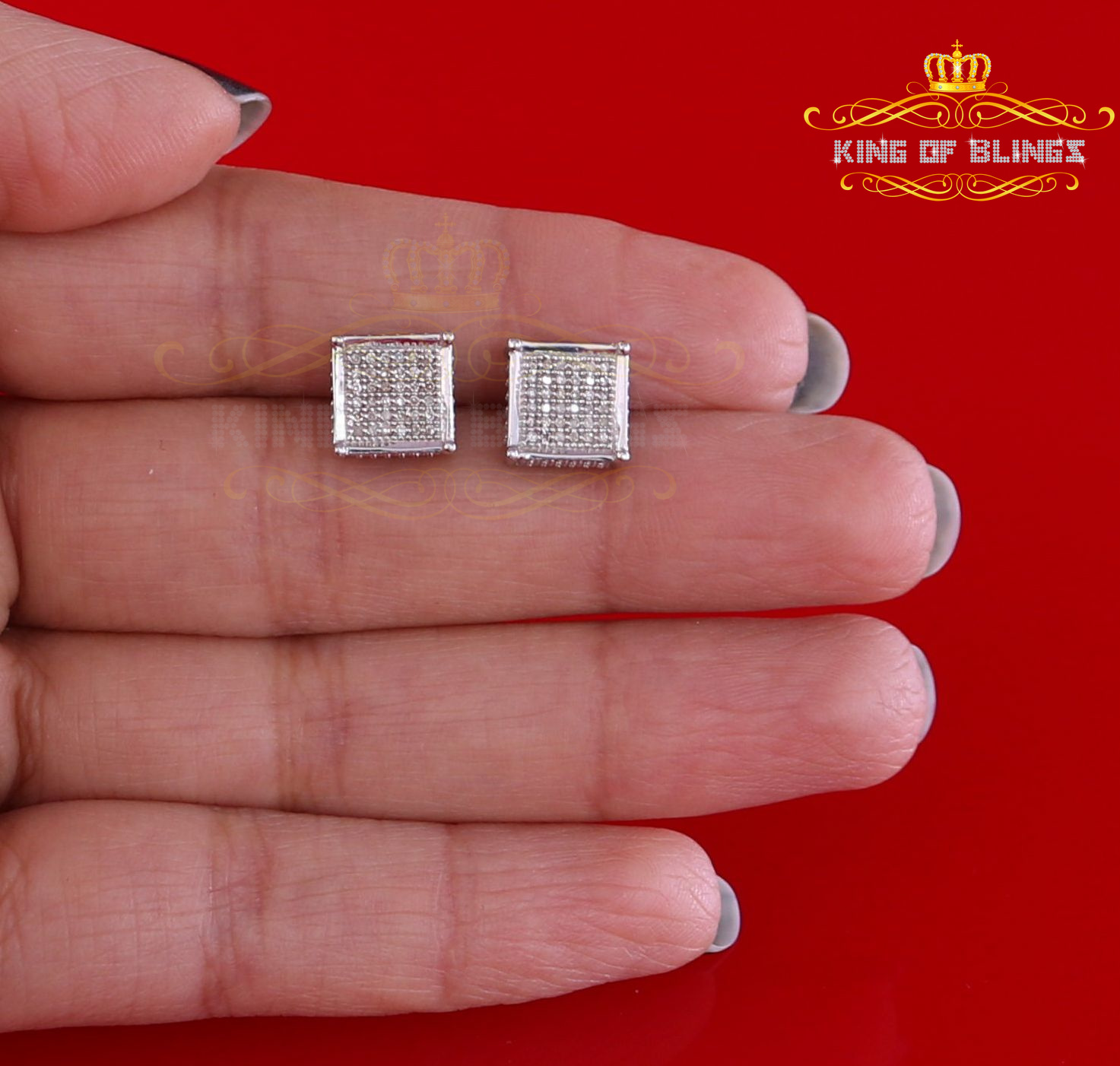 King of Bling's Aretes Para Hombre 925 White Silver 0.20ct Diamond Stud Men's/ Women's Earrings