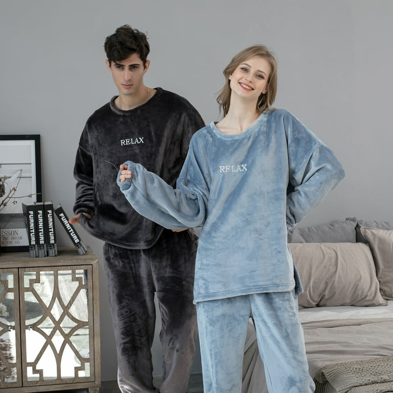Matching Pajamas for Couples Winter Fluffy Pajama Set for Women Men Fleece  Pullover Pants Loose Plush Lounge Sets Sleepwear
