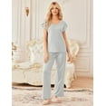 thumbnail image 5 of Ekouaer 2 Pack Womens Pajamas Short Sleeve Sleepwear Top with Pants Super-Soft Printed Lounge Sets, 5 of 7