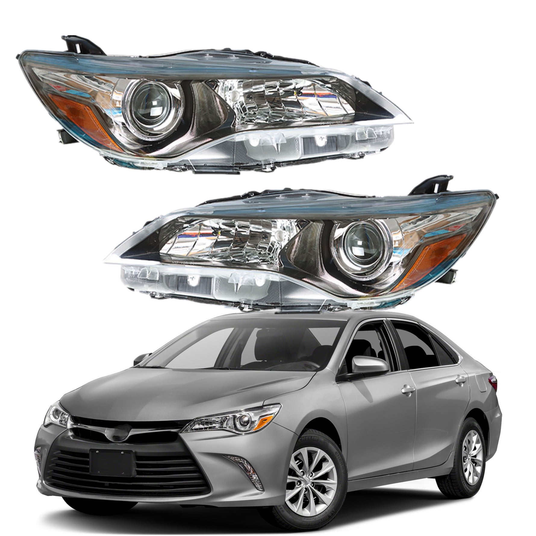 For Toyota Camry Chrome Clear Projector Headlights Front Lamps Replacement Left Right Pair Set 