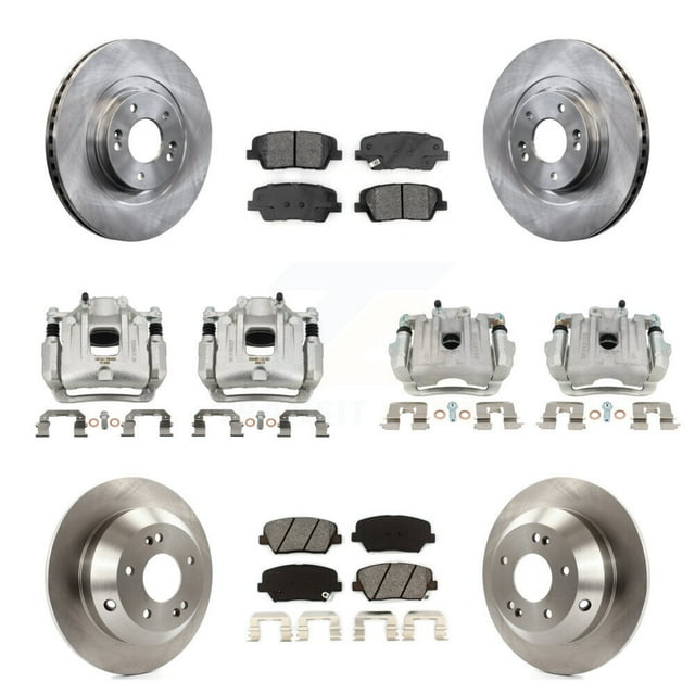 Transit Auto Front Rear Disc Brake Caliper Rotors and Semi-Metallic Pads Kit (10Pc) for Car 2014-2015 Kia Sorento Limited with 3.3L with Red Painted Calipers KC8-101078S