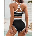 thumbnail image 3 of 2024 New European and American Women's Swimsuit High Waist Bikini Set Solid Color Sports Swimsuit Two-piece Swimsuit (Black) Size L, 3 of 5