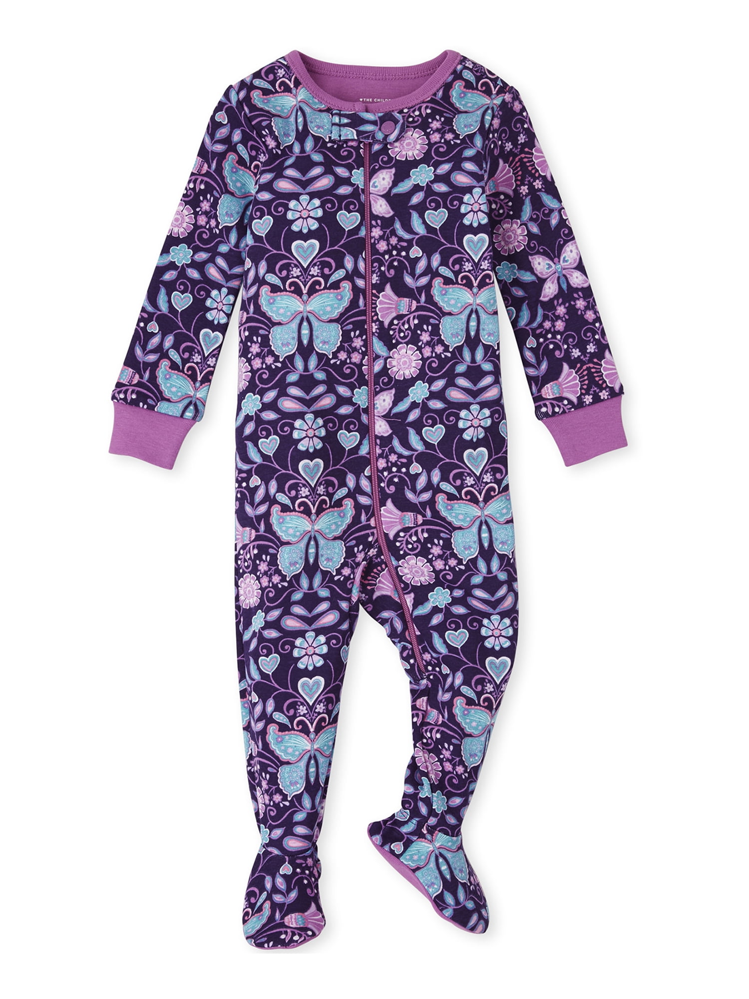 The Childrens Place Baby and Toddler Girls Butterfly Snug Fit Cotton One Piece Pajamas 2-Pack