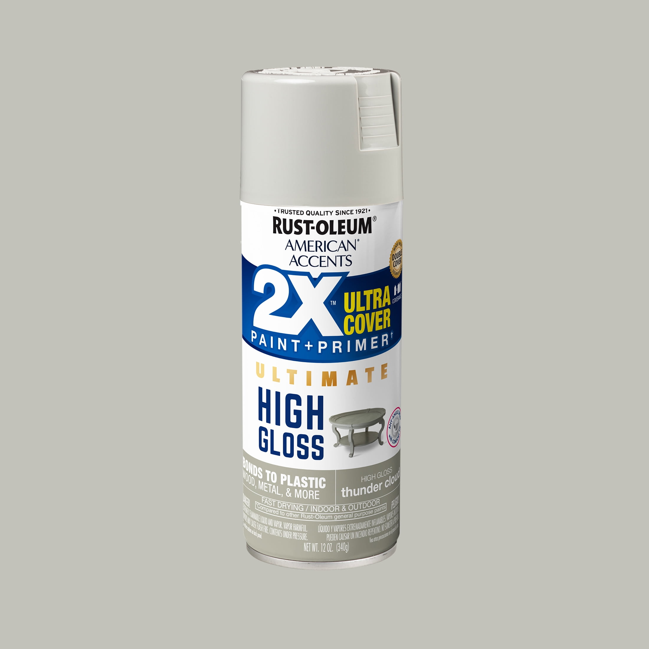 (2 pack) Thunder Cloud, Rust-Oleum American Accents 2X Ultra Cover High Gloss Spray Paint-344687, 12 oz