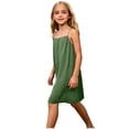 thumbnail image 5 of Girls Cotton Linen Midi Cami Dresses Drawstring Backless Sleeveless Sundress Spaghetti Strap Casual Loose Beach Vacation Summer Dress, 5 of 5