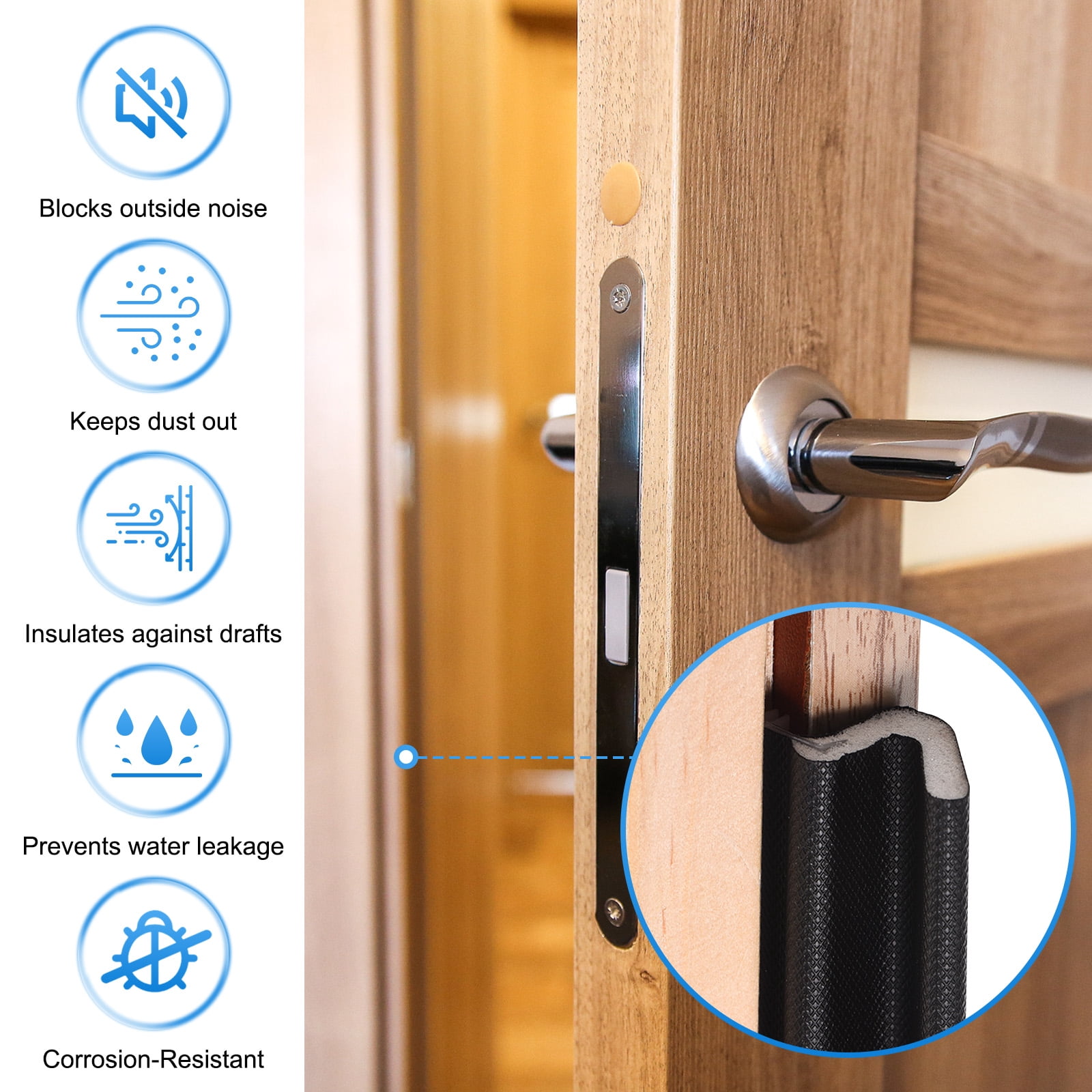 Uxcell Door Weather Stripping, 26.25 ft V-shaped Kerf Front Exterior Door Frame Weather Stripping with 4 Corner Seals for Soundproof Entry Interior Frame Window Gap Filler, Black/White