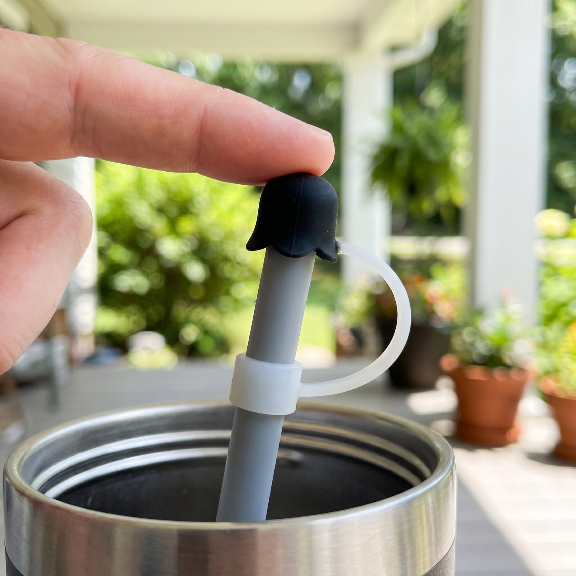 Unique Bargains Silicone Straw Caps Reusable Dust-Proof Toppers Black