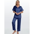 thumbnail image 4 of DAKIMOE Womens Silk Satin Pajama Sets Short Sleeve Pjs V Neck Pajamas for Women with Long Pant S to XL, 4 of 8
