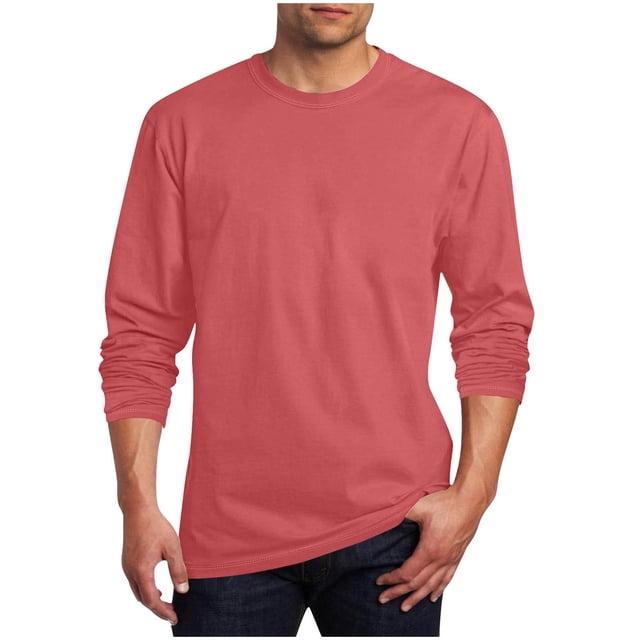 Floleo Haut à Manches Longues pour Hommes, Col Rond, Couleur Unie, Base à la Mode, Classique, Vacances, Printemps et Automne, Sorties, Rassemblements, Fêtes Décontractées (Rouge Melon D\'eau, L)