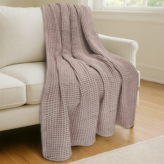 Levtex Home - Waffle Blanket - Throw (50x70in.) - Waffle Knit - Blush - Reversible - Cotton