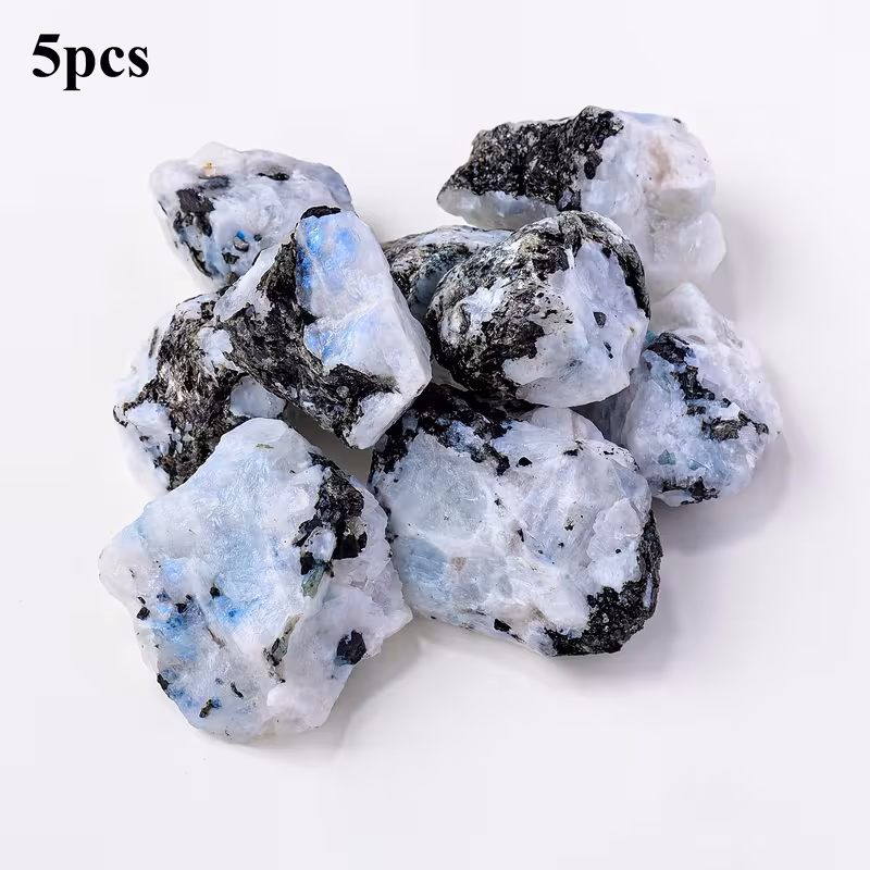 thumbnail image 6 of 5pcs Rainbow Moonstone Rough Stones - Gemstones with Iridescent Play-of-Color for Cutting, Polishing & Wire Wrapping - Gem for DIY Making, Collector's Mineral Specimen, Home/Office Decor Gift, 6 of 6