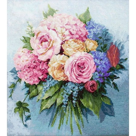 UPC: 4840746029295 | Counted Cross-Stitch Kit Bouquet B2371L Needlework Flowers By Luca-S Canvas Cotton Pink Yellow Blue Green