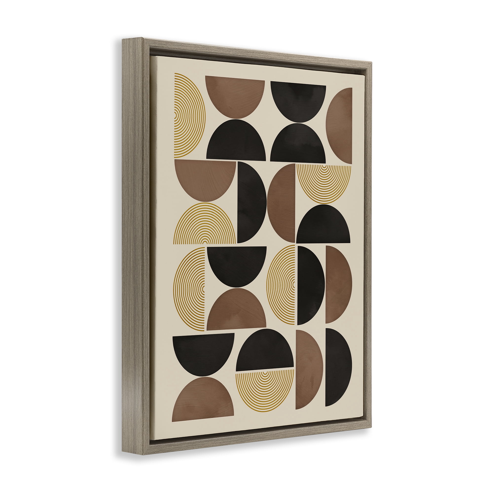 Stupell Industries Midcentury Geometric Shapes Abstract Painting Brown Floater Framed Canvas Art Print Wall Art, 17 x 21