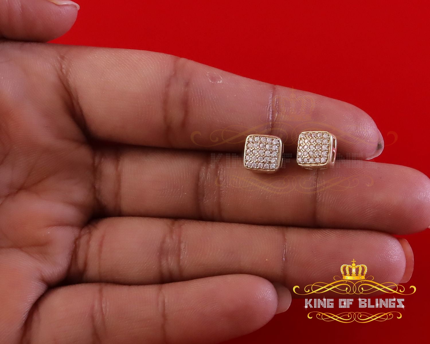 King of Bling's Elegant Yellow 925 Silver 0.50ct Cubic Zirconia Screw Back Square Ladies Earring