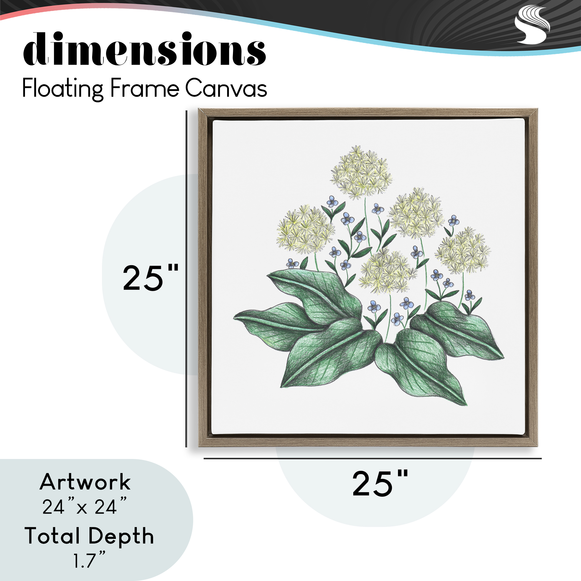 Hello Wildflower Vintage Sketch Brown Framed Floater Canvas Wall Art, design by Cecilia Battaini