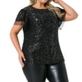 thumbnail image 2 of DARING DIVA Women's Plus Sequin Ruffle Short Sleeve Glitter Top 1X Black, 2 of 6