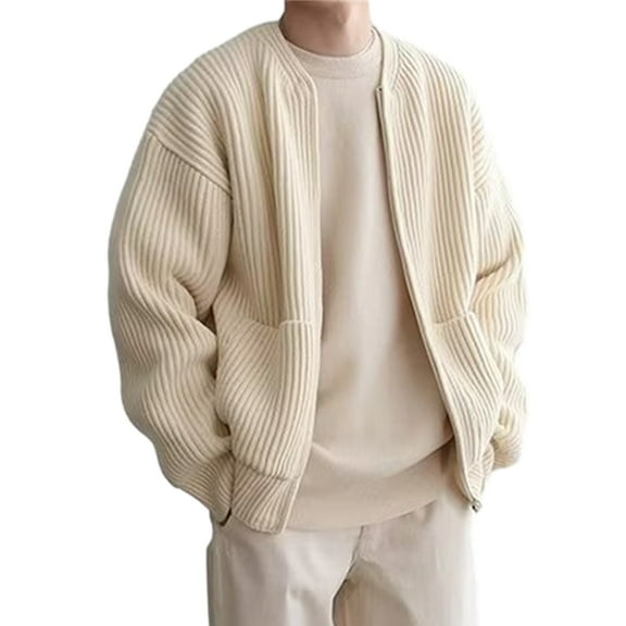 Men's Full Zipper Cardigan Sweater Solid Color Knitted Sweaters Knitted Jacket Men Casual Sweater Cardigan