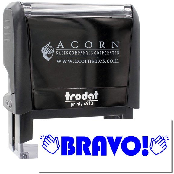 Large Self-Inking Bravo with Hands Stamp, Trodat Printy 4913, Press and Print Stamping, Impression Size 7/8" x 2-1/4", Up to 10,000 Impressions - Blue Ink