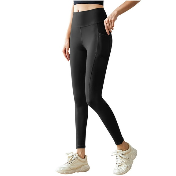 qelini Yoga Leggings for Women with Pocket High Waisted Solid Pantyhose Stretch Butt Liftings Thermal Workout Tights