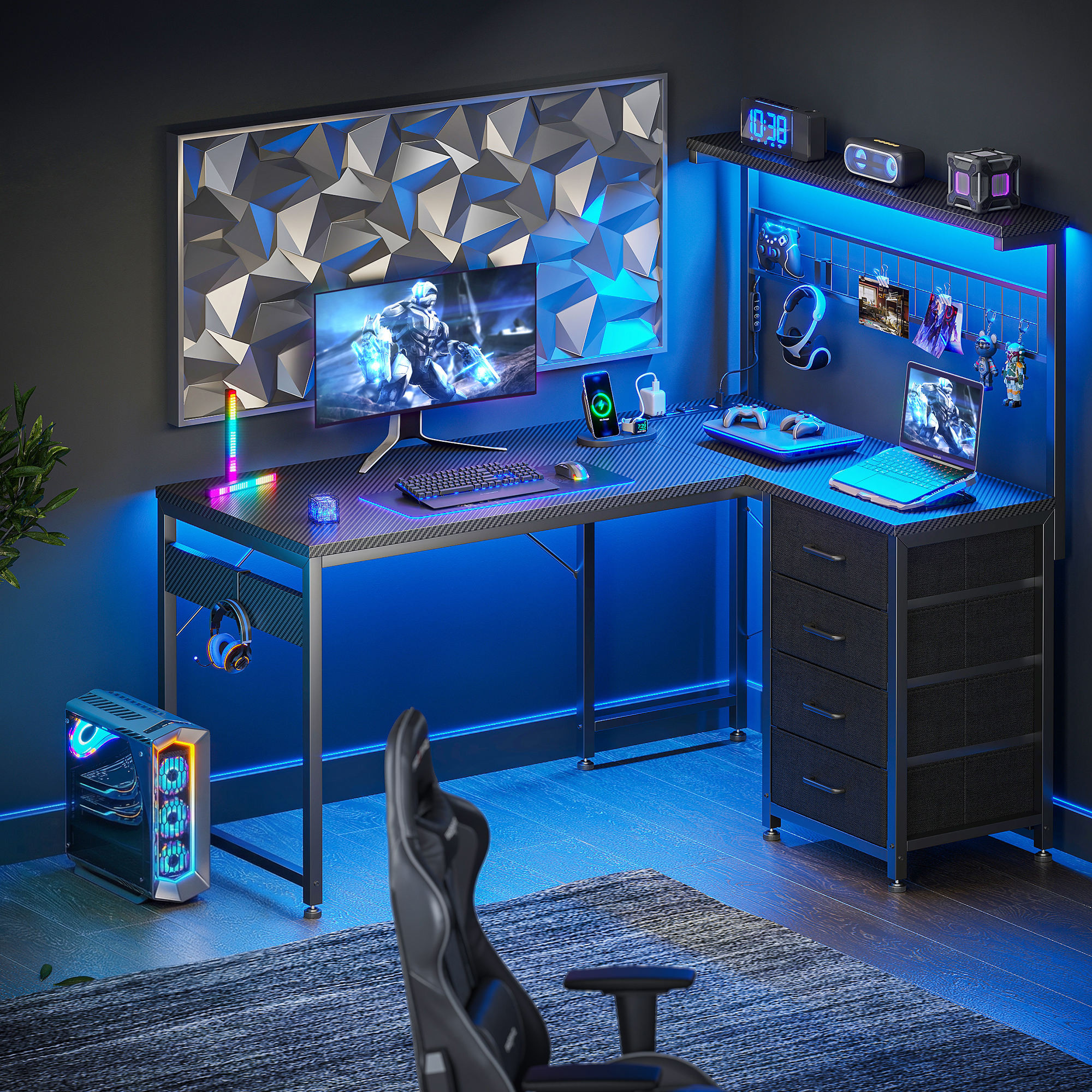 Casacomoda 43-Inch L-Shaped Gaming Desk with Storage, Black photo 2