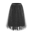 thumbnail image 3 of Women's Soild Color Tutu Skirt, Sparkling Sequin 3 Layer Fluffy Tulle Midi Skirt, Party Skirt for Festival, Birthday, Rave and Cosplay Black M, 3 of 5