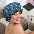 thumbnail image 5 of Shower Caps,Dark Blue Princess Mermaid Sea Pattern Waterproof Shower Cap for Women 4 Pieces,Double Reusable Hair Cover for Shower PEVA Elastic Stretch Hem, 5 of 7