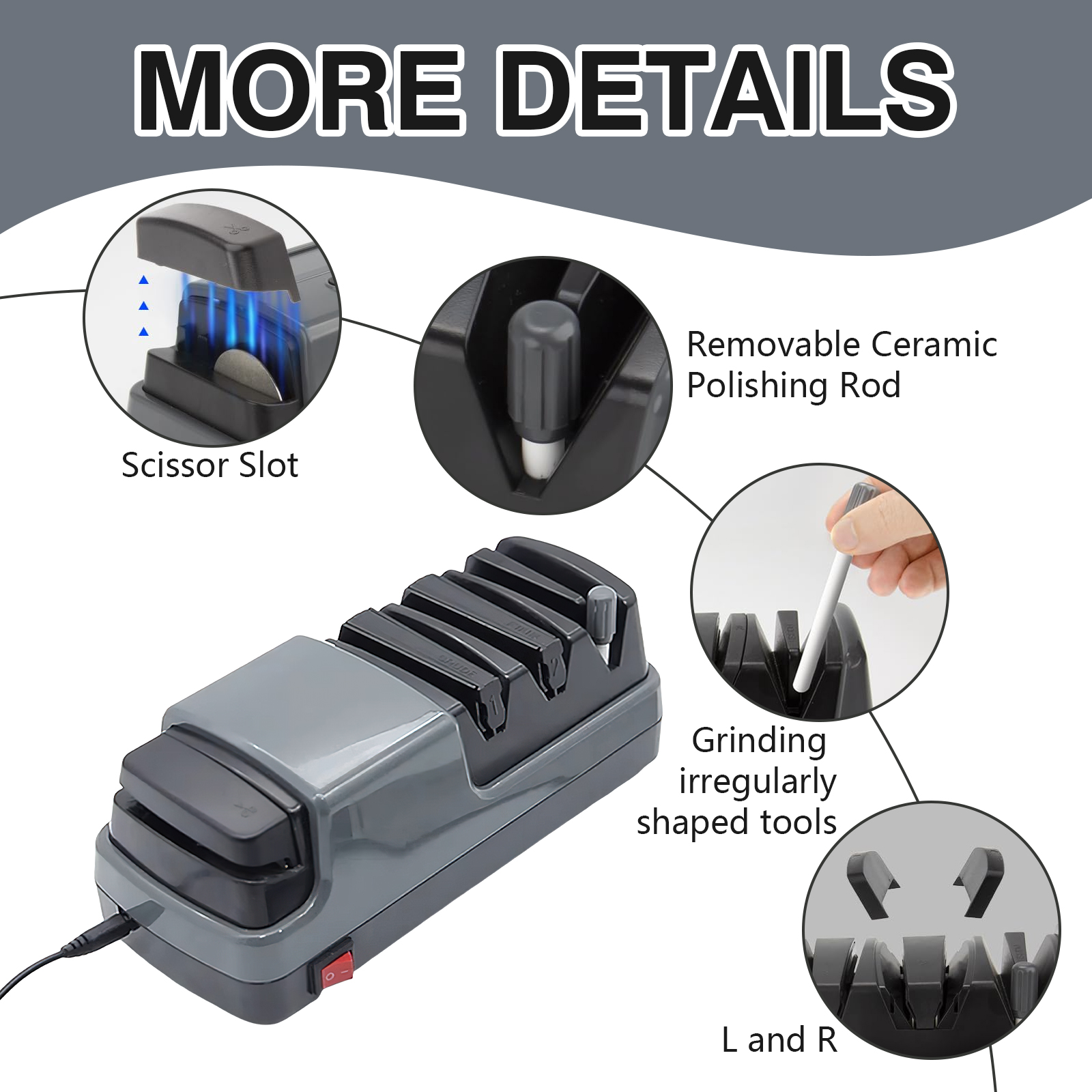 GIRACOA Electric Knife Sharpener with 1 Pair of Cut-Resistant Knit Gloves – Professional 3-Stage 100% Diamond Abrasive, Works for All Kitchen Knives