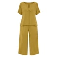 thumbnail image 5 of Women's Cotton Linen Short Sleeve Wide Leg Cropped Pants Suit, 5 of 8