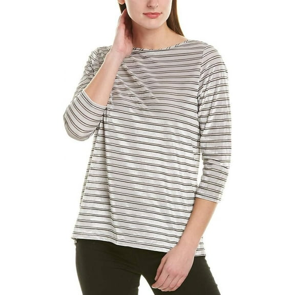 Jones New York Women's Velvet Striped Boat-neck Top (Silver, Large)