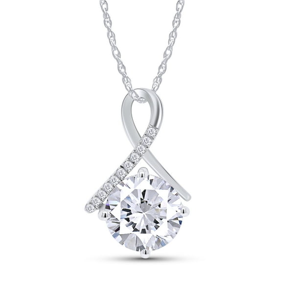 2CT Moissanite Pendant Necklace 18K White Gold Plated 925 Sterling Silver D Color Ideal Cut Round Shape Lab Created Diamond Necklace for Women with Certificate of Authenticity